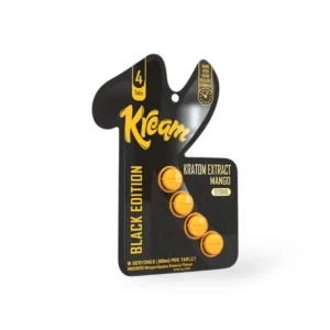 Kream Ohmz Black Edition Mango kratom extract chewable tablets, 200 mg per tablet